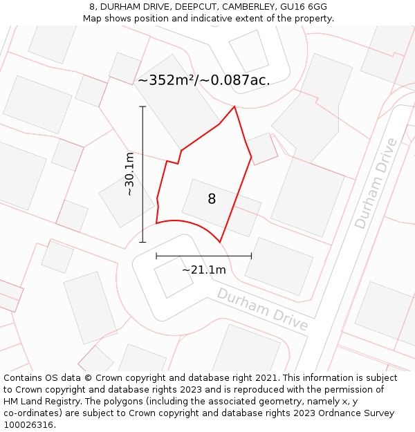 8, DURHAM DRIVE, DEEPCUT, CAMBERLEY, GU16 6GG: Plot and title map