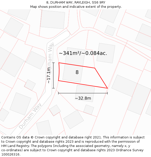 8, DURHAM WAY, RAYLEIGH, SS6 9RY: Plot and title map