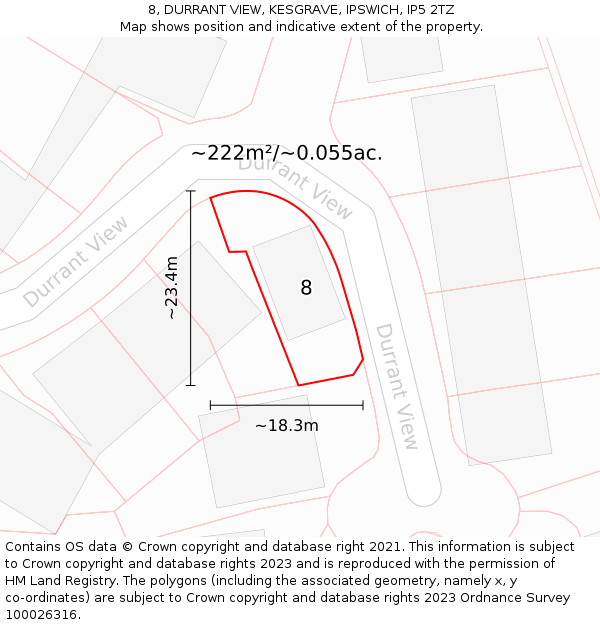 8, DURRANT VIEW, KESGRAVE, IPSWICH, IP5 2TZ: Plot and title map