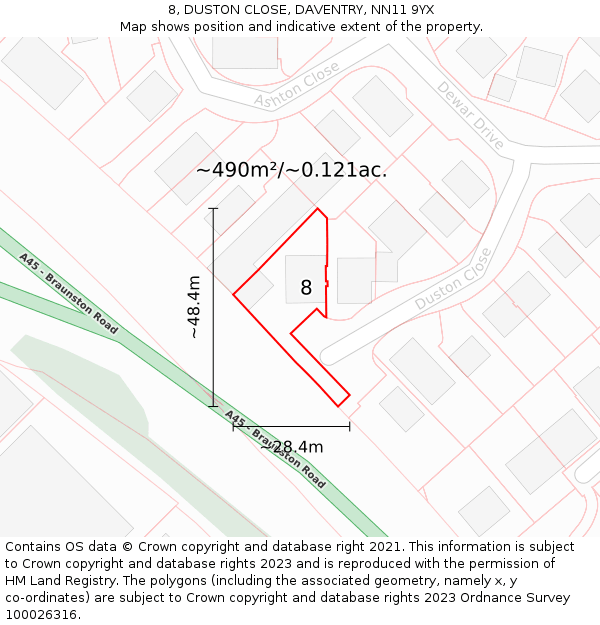 8, DUSTON CLOSE, DAVENTRY, NN11 9YX: Plot and title map