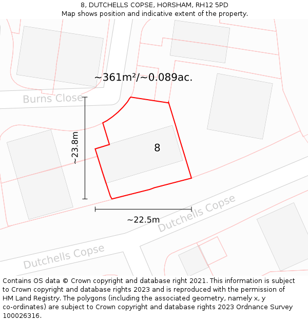 8, DUTCHELLS COPSE, HORSHAM, RH12 5PD: Plot and title map