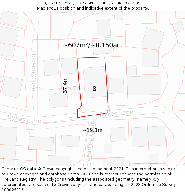 8, DYKES LANE, COPMANTHORPE, YORK, YO23 3YT: Plot and title map