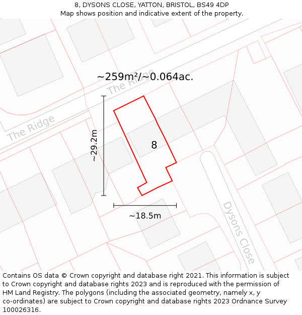 8, DYSONS CLOSE, YATTON, BRISTOL, BS49 4DP: Plot and title map
