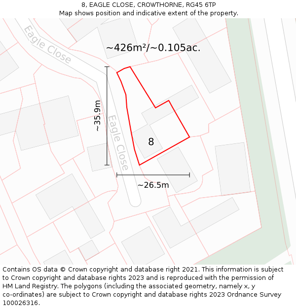 8, EAGLE CLOSE, CROWTHORNE, RG45 6TP: Plot and title map