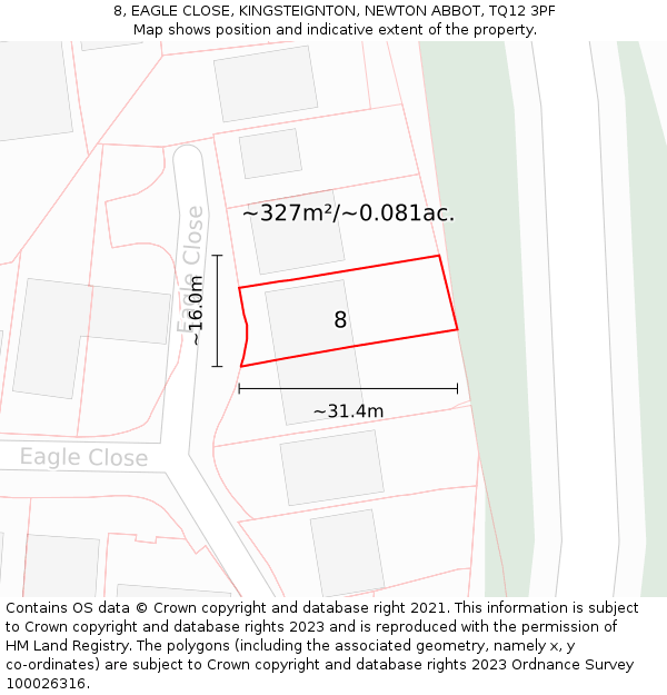 8, EAGLE CLOSE, KINGSTEIGNTON, NEWTON ABBOT, TQ12 3PF: Plot and title map
