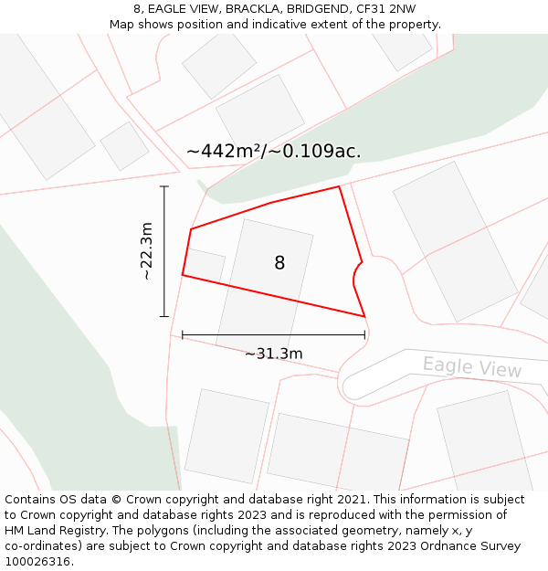 8, EAGLE VIEW, BRACKLA, BRIDGEND, CF31 2NW: Plot and title map