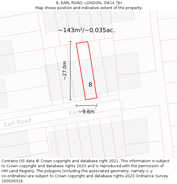 8, EARL ROAD, LONDON, SW14 7JH: Plot and title map