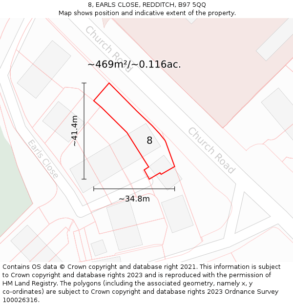 8, EARLS CLOSE, REDDITCH, B97 5QQ: Plot and title map
