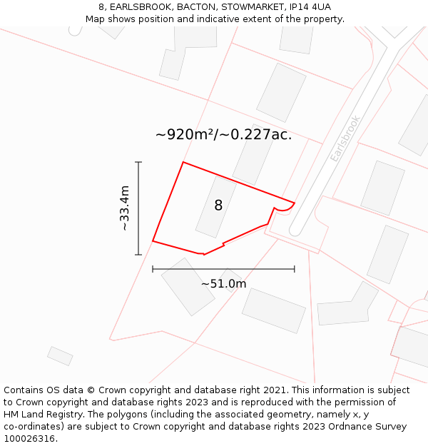 8, EARLSBROOK, BACTON, STOWMARKET, IP14 4UA: Plot and title map