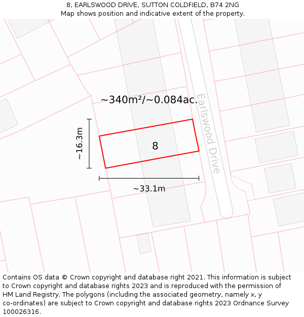 8, EARLSWOOD DRIVE, SUTTON COLDFIELD, B74 2NG: Plot and title map