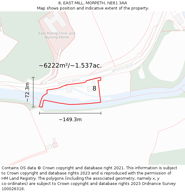 8, EAST MILL, MORPETH, NE61 3AA: Plot and title map