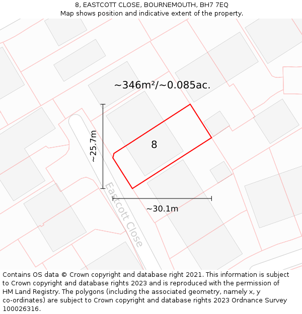 8, EASTCOTT CLOSE, BOURNEMOUTH, BH7 7EQ: Plot and title map