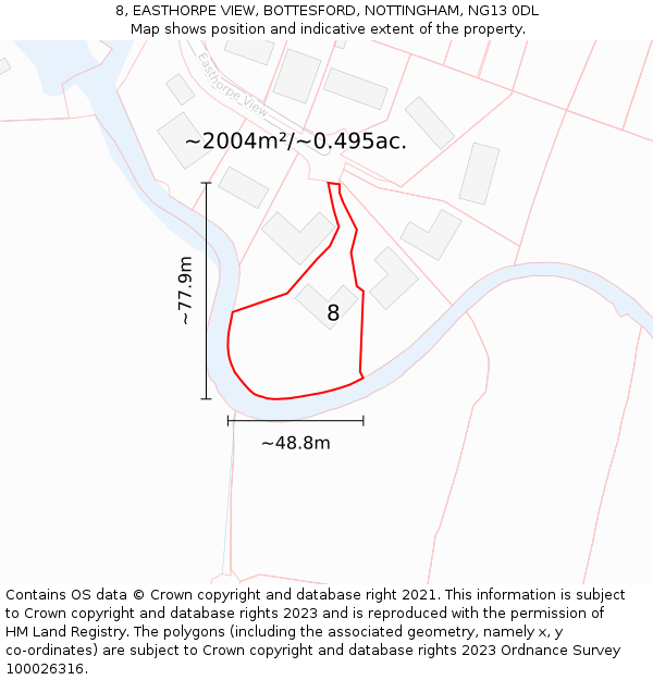 8, EASTHORPE VIEW, BOTTESFORD, NOTTINGHAM, NG13 0DL: Plot and title map