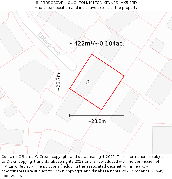 8, EBBSGROVE, LOUGHTON, MILTON KEYNES, MK5 8BD: Plot and title map
