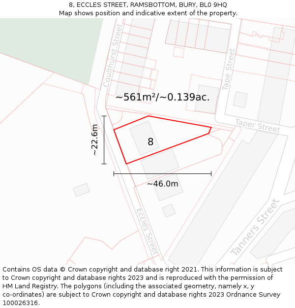 8, ECCLES STREET, RAMSBOTTOM, BURY, BL0 9HQ: Plot and title map