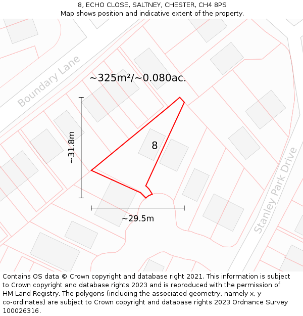8, ECHO CLOSE, SALTNEY, CHESTER, CH4 8PS: Plot and title map