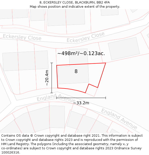 8, ECKERSLEY CLOSE, BLACKBURN, BB2 4FA: Plot and title map