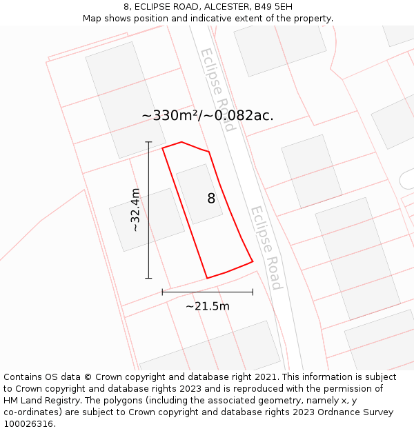8, ECLIPSE ROAD, ALCESTER, B49 5EH: Plot and title map