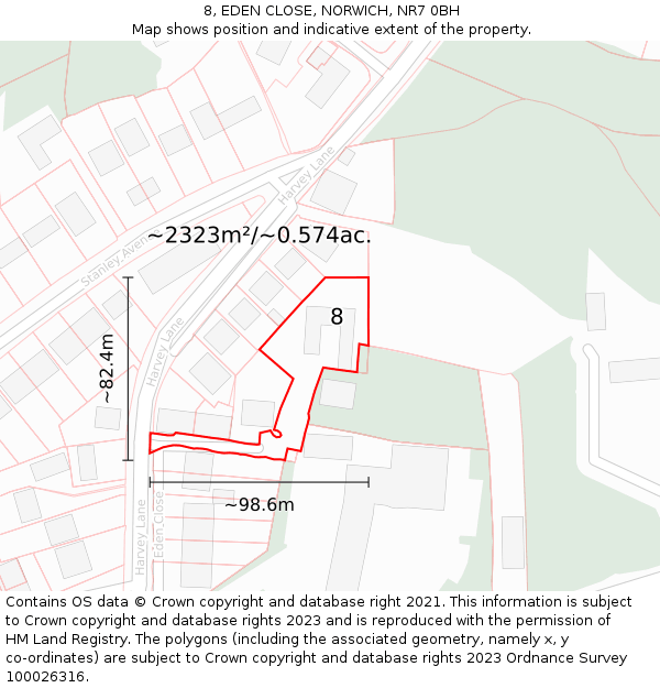 8, EDEN CLOSE, NORWICH, NR7 0BH: Plot and title map