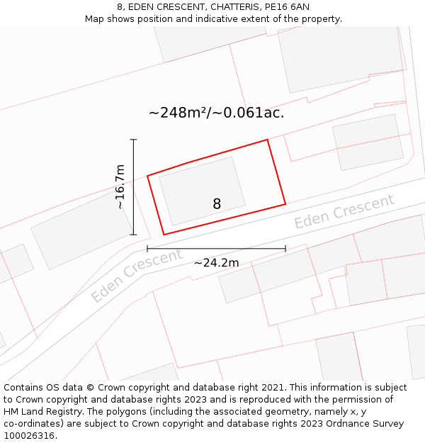 8, EDEN CRESCENT, CHATTERIS, PE16 6AN: Plot and title map