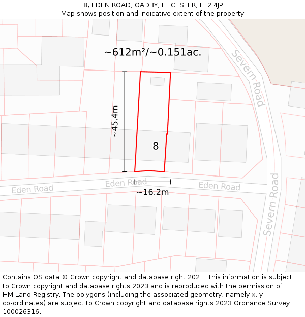 8, EDEN ROAD, OADBY, LEICESTER, LE2 4JP: Plot and title map