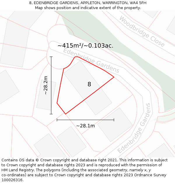 8, EDENBRIDGE GARDENS, APPLETON, WARRINGTON, WA4 5FH: Plot and title map