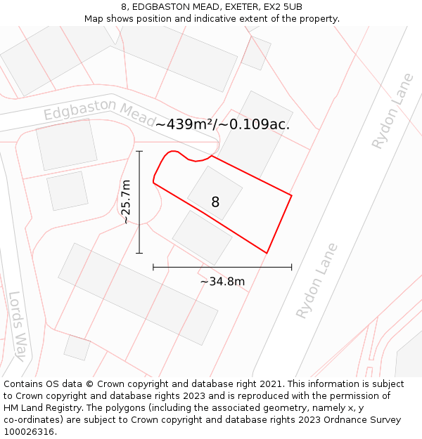 8, EDGBASTON MEAD, EXETER, EX2 5UB: Plot and title map