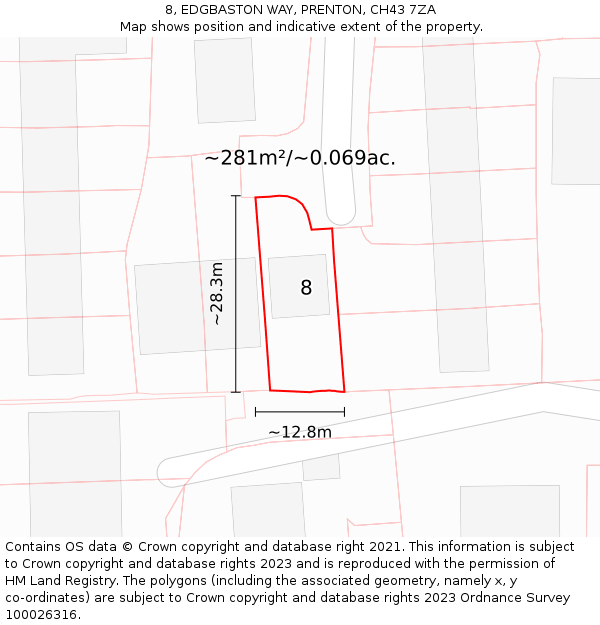 8, EDGBASTON WAY, PRENTON, CH43 7ZA: Plot and title map