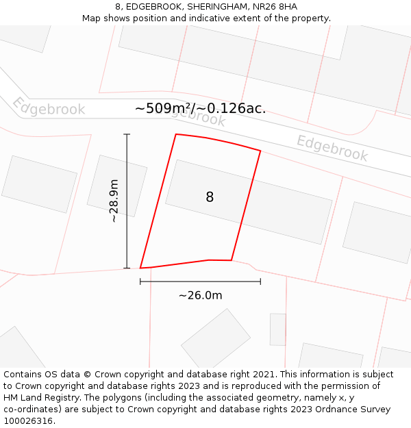 8, EDGEBROOK, SHERINGHAM, NR26 8HA: Plot and title map