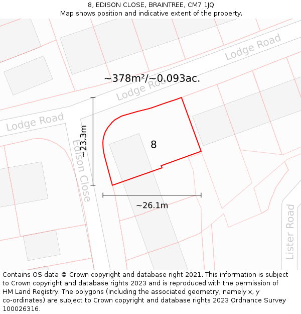 8, EDISON CLOSE, BRAINTREE, CM7 1JQ: Plot and title map