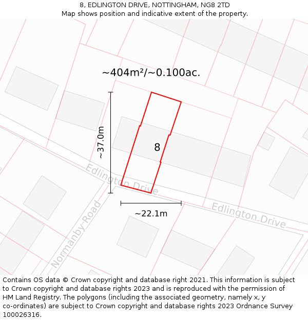 8, EDLINGTON DRIVE, NOTTINGHAM, NG8 2TD: Plot and title map