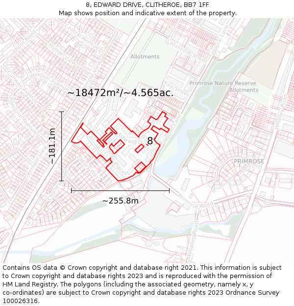 8, EDWARD DRIVE, CLITHEROE, BB7 1FF: Plot and title map