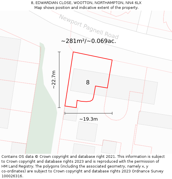 8, EDWARDIAN CLOSE, WOOTTON, NORTHAMPTON, NN4 6LX: Plot and title map