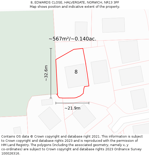 8, EDWARDS CLOSE, HALVERGATE, NORWICH, NR13 3PF: Plot and title map