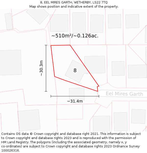 8, EEL MIRES GARTH, WETHERBY, LS22 7TQ: Plot and title map
