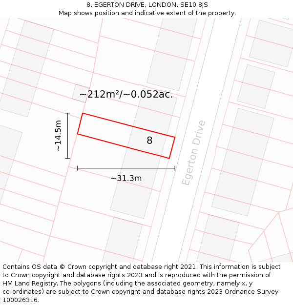 8, EGERTON DRIVE, LONDON, SE10 8JS: Plot and title map