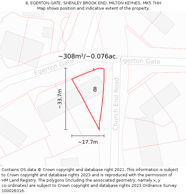8, EGERTON GATE, SHENLEY BROOK END, MILTON KEYNES, MK5 7HH: Plot and title map