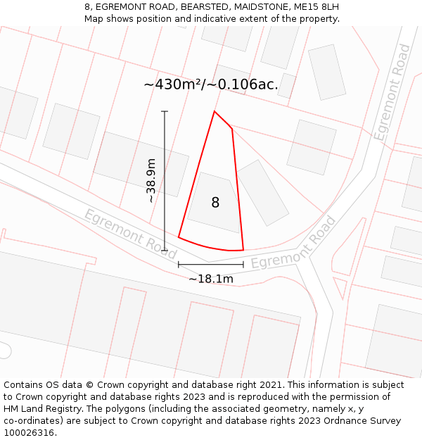 8, EGREMONT ROAD, BEARSTED, MAIDSTONE, ME15 8LH: Plot and title map