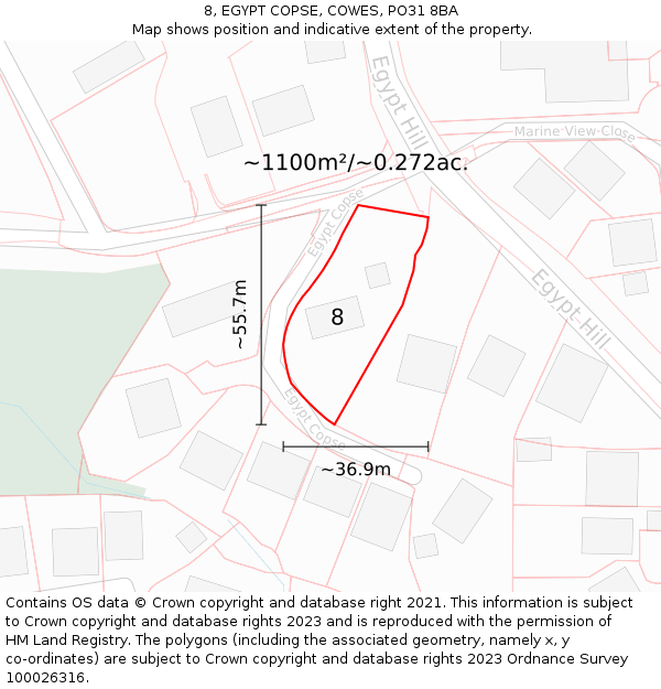 8, EGYPT COPSE, COWES, PO31 8BA: Plot and title map