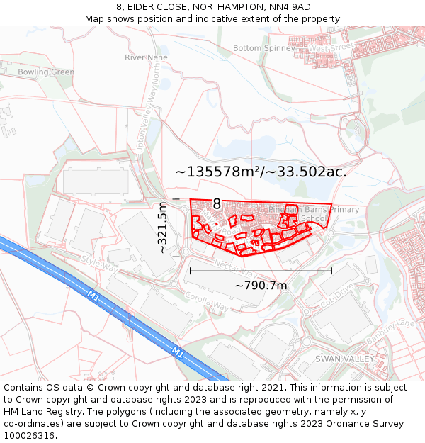 8, EIDER CLOSE, NORTHAMPTON, NN4 9AD: Plot and title map