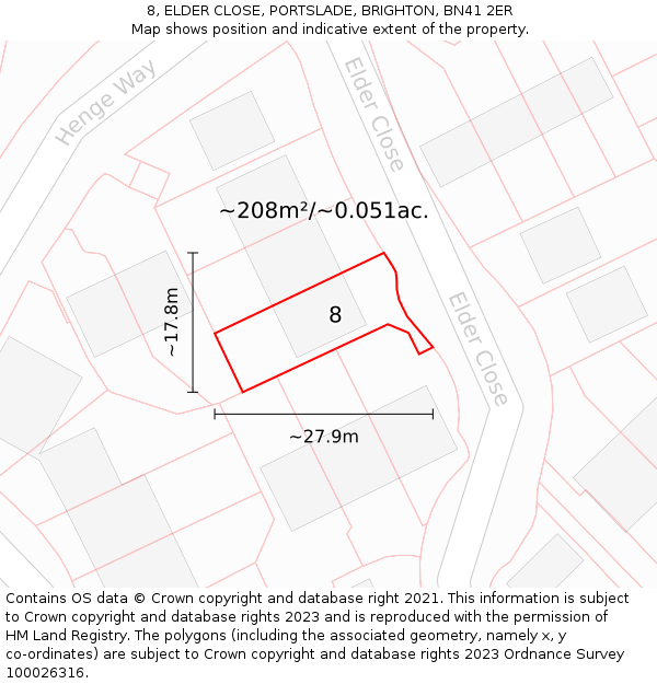 8, ELDER CLOSE, PORTSLADE, BRIGHTON, BN41 2ER: Plot and title map