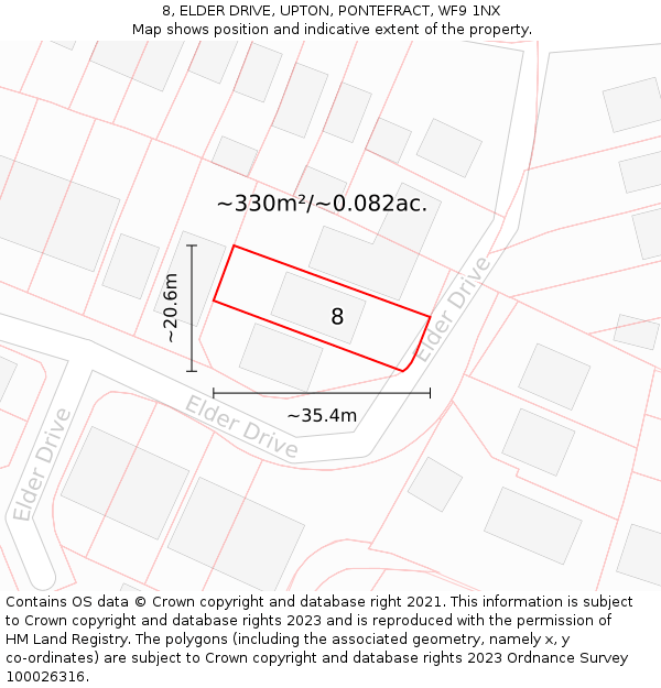8, ELDER DRIVE, UPTON, PONTEFRACT, WF9 1NX: Plot and title map
