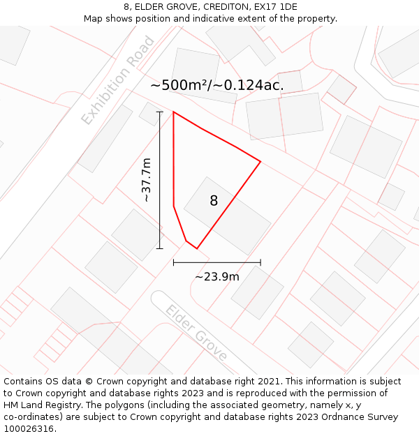 8, ELDER GROVE, CREDITON, EX17 1DE: Plot and title map