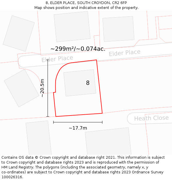 8, ELDER PLACE, SOUTH CROYDON, CR2 6FP: Plot and title map