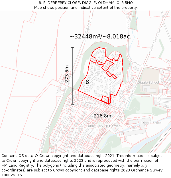 8, ELDERBERRY CLOSE, DIGGLE, OLDHAM, OL3 5NQ: Plot and title map
