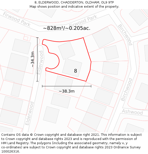 8, ELDERWOOD, CHADDERTON, OLDHAM, OL9 9TP: Plot and title map