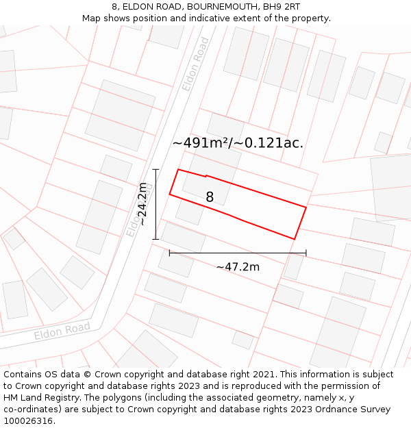 8, ELDON ROAD, BOURNEMOUTH, BH9 2RT: Plot and title map
