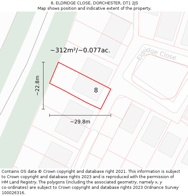 8, ELDRIDGE CLOSE, DORCHESTER, DT1 2JS: Plot and title map