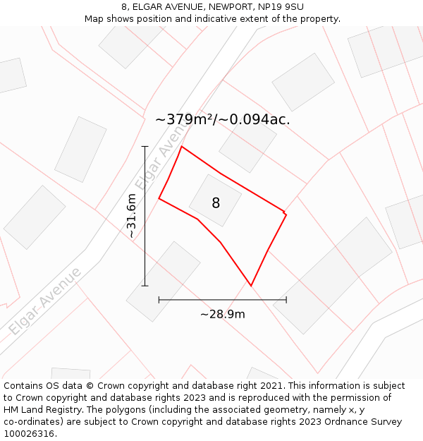 8, ELGAR AVENUE, NEWPORT, NP19 9SU: Plot and title map