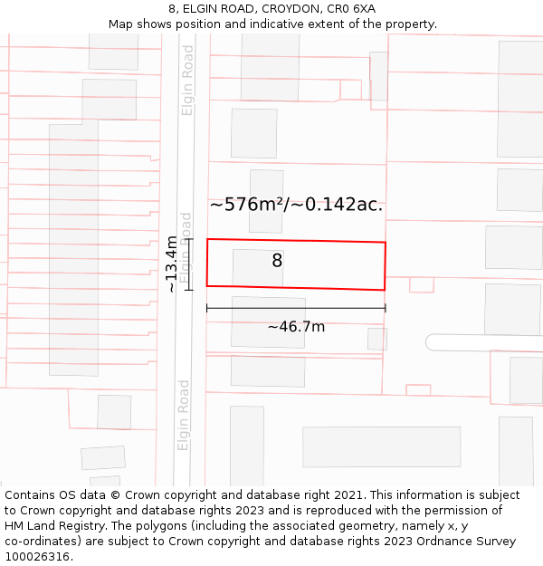 8, ELGIN ROAD, CROYDON, CR0 6XA: Plot and title map